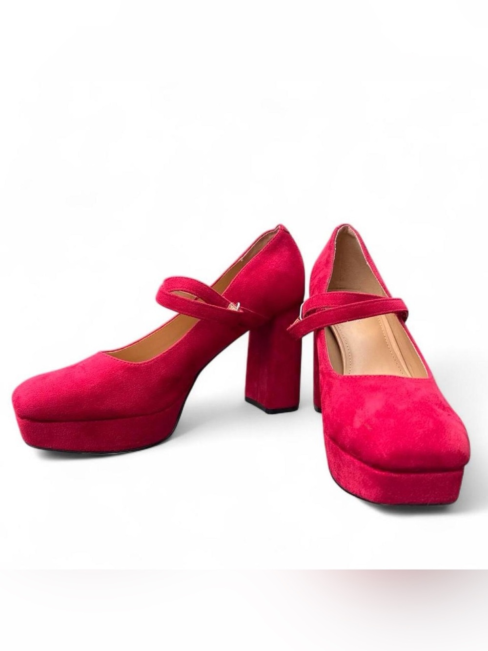 Marc Fisher Red Suede Platform Block Heel Mary Janes - Size 9.5M